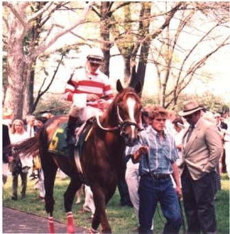 Dr Shrimpton inspecting horses Keeneland's paddock on race day